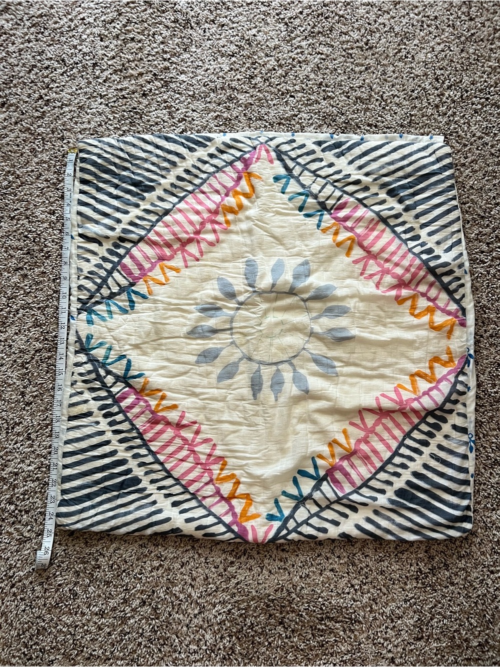 Boho Printed Square pillow case in Cream with Multicolor Accent
